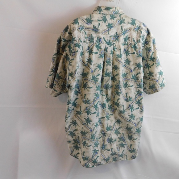 Bugle Boy Mens Hawaiian Palm Trees Shirt Large Blue Short Sleeve Button Front - Picture 4 of 8